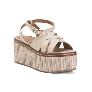 AQUATALIA Soft Beige Made In Italy Leather Diana Sandals